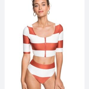 Roxy Red and White Striped Bikini Top